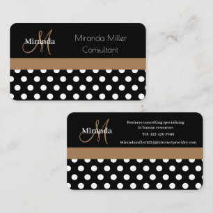 Brown Monogram Black White Polka Dot Business Card
