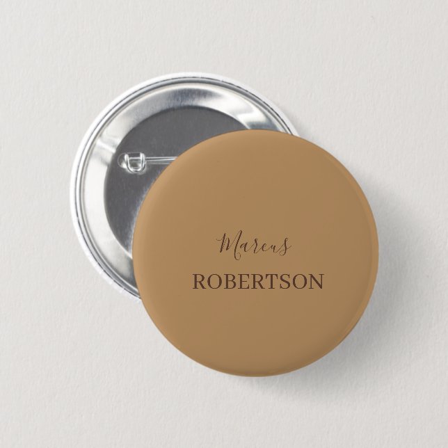 Brown monogram calligraphy minimalist professional 6 cm round badge (Front & Back)