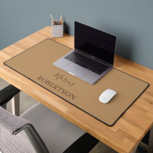 Brown monogram calligraphy minimalist professional desk mat