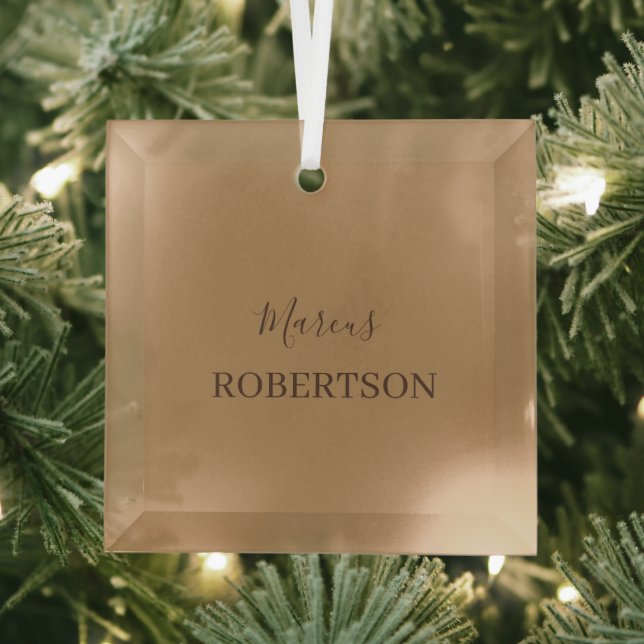 Brown monogram calligraphy minimalist professional glass tree decoration (Insitu)
