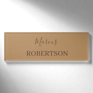 Brown monogram calligraphy minimalist professional name tag