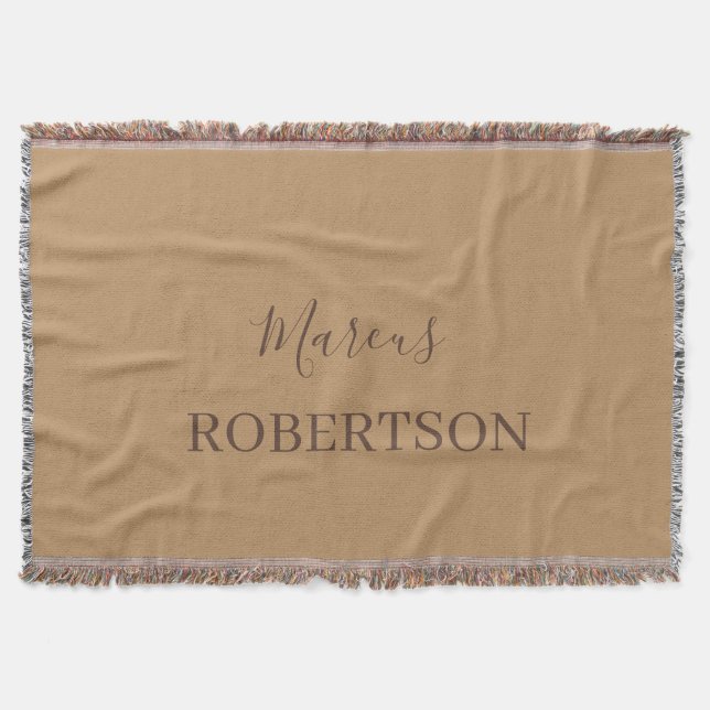 Brown monogram calligraphy minimalist professional throw blanket (Front)