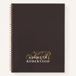Brown Monogram Gold Cream Minimalist Elegant Men Notebook