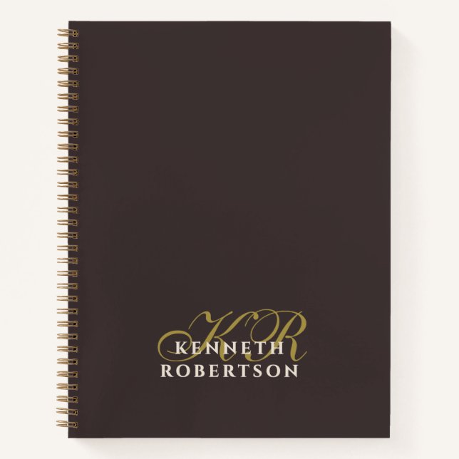 Brown Monogram Gold Cream Minimalist Elegant Men Notebook (Front)