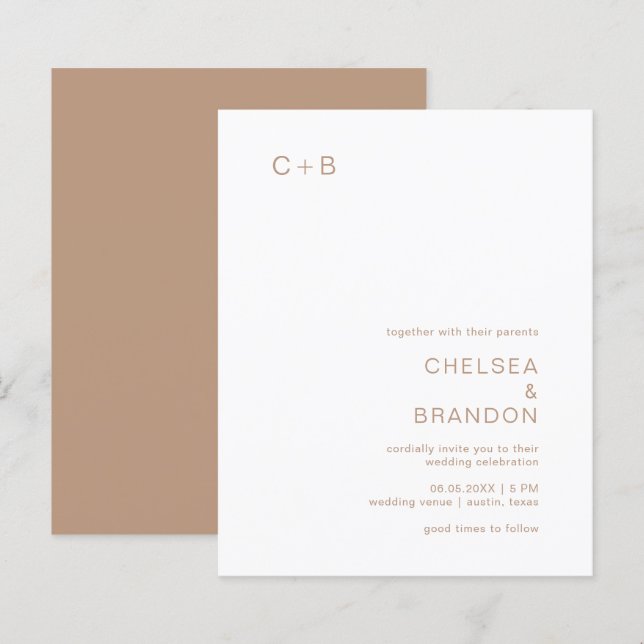 Brown Monogram Modern Budget Wedding Invitation (Front/Back)