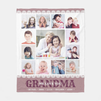 Brown Monogram Photo Collage Fleece Blanket