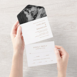 Brown Monogram Photo Modern Wedding All In One Invitation