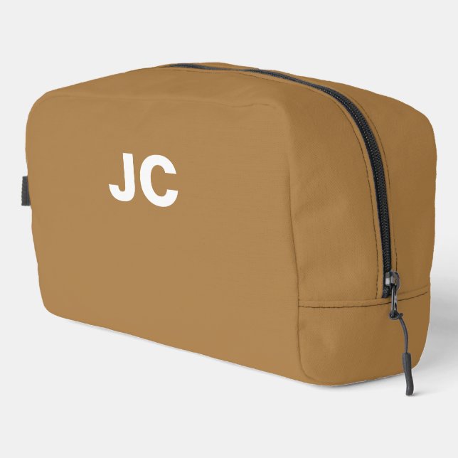 Brown Monogram Simple Minimal Modern Travel Dopp Kit (Right Corner)