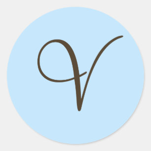 Brown Monogram V on Light Blue Favour Label