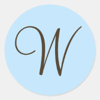 Brown Monogram W on Light Blue Favour Label