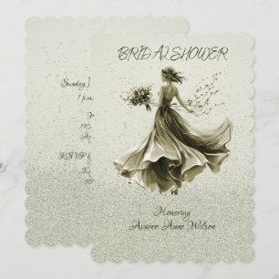 Brown Monotone Skipping Bride Wedding Shower Invitation