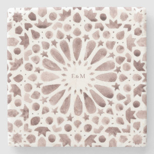 Brown Moroccan Tiles Monogram Wedding Cloth Napkin Stone Coaster