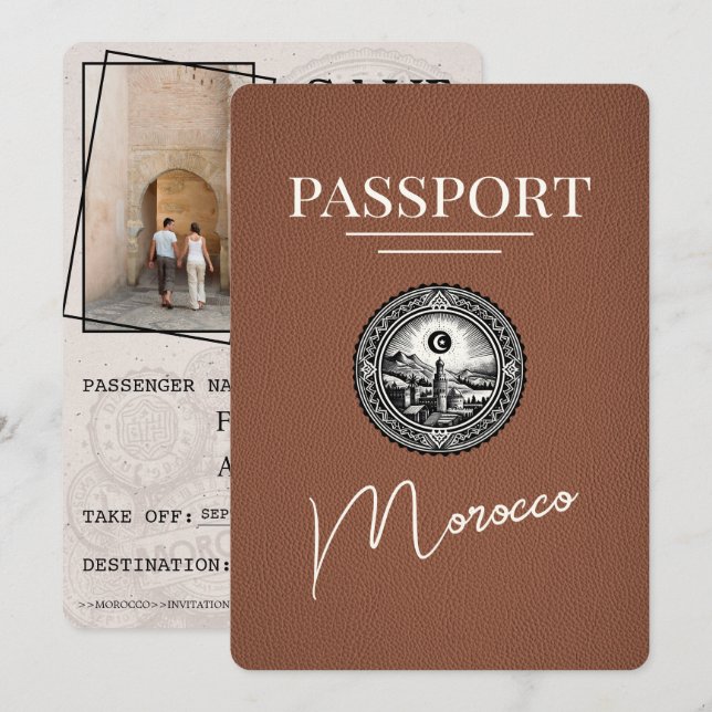 Brown Morocco Passport Save The Date (Front/Back)