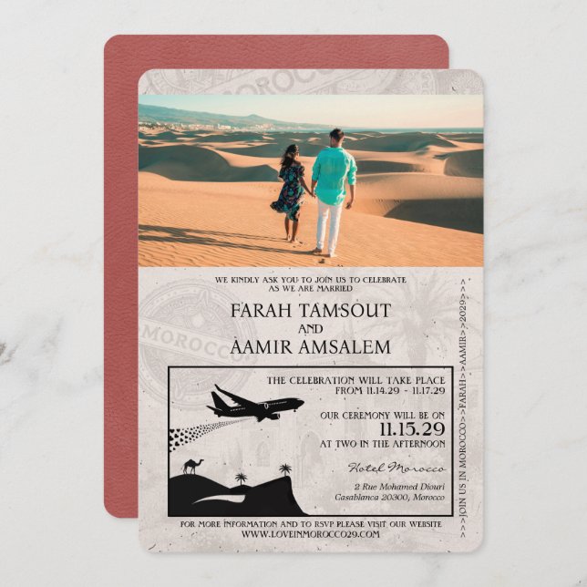 Brown Morocco Passport Wedding Invitation (Front/Back)
