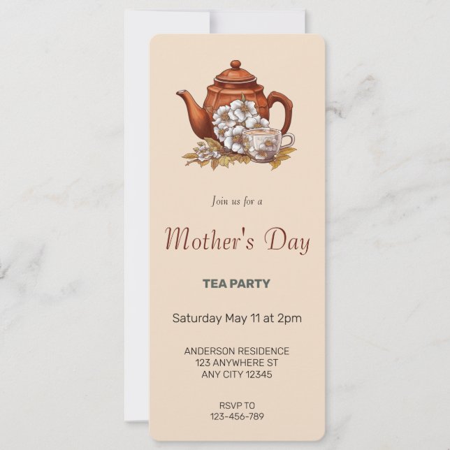 Brown Mother's Day Tea Party Invitation (Front)