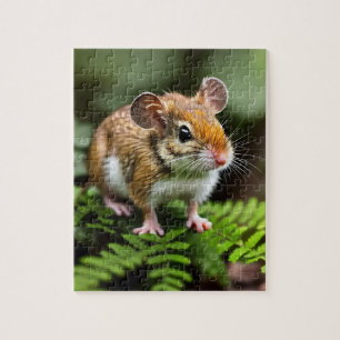 Brown Mouse On A Fern Leaf, Jigsaw Puzzle