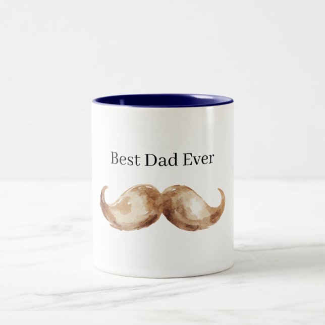 Brown Moustache Best Dad Ever Two-Tone Coffee Mug (Center)