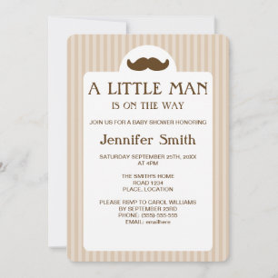 Brown Moustache Silhouette Little Man Baby Shower Invitation