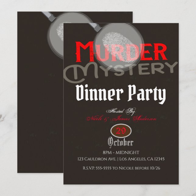Brown Murder Mystery Dinner Party Invitation (Front/Back)