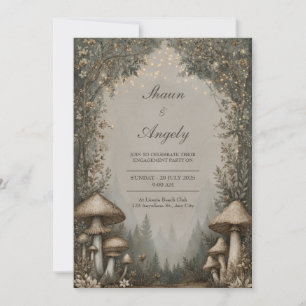 Brown Mushroom Misty Woodland Forest Wedding Invitation