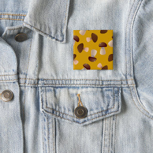 Brown Mushroom Pattern on Mustard Yellow 15 Cm Square Badge