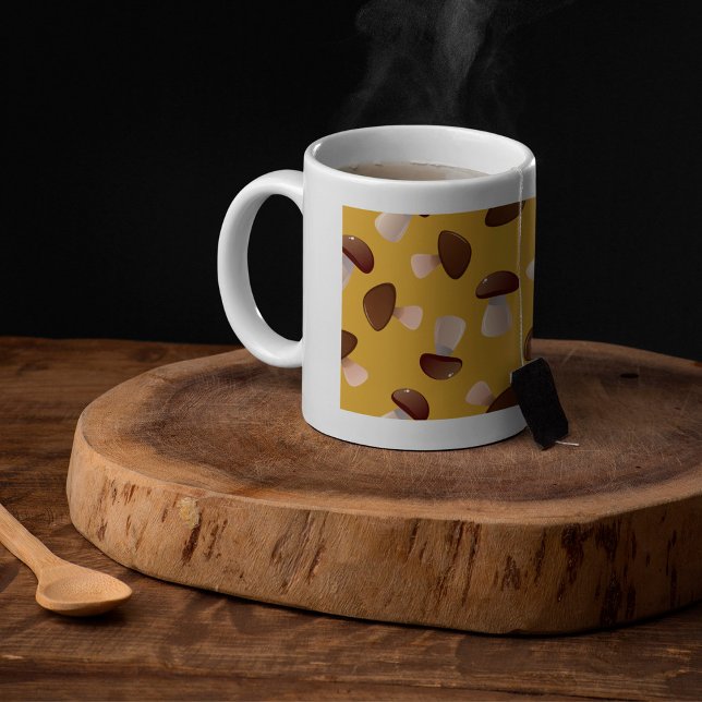 Brown Mushroom Pattern on Mustard Yellow Coffee Mug (Creator Uploaded)