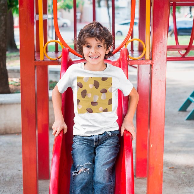 Brown Mushroom Pattern on Mustard Yellow T-Shirt (Creator Uploaded)