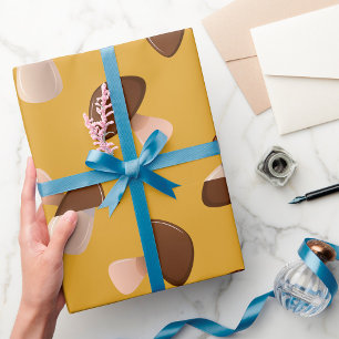 Brown Mushroom Pattern on Mustard Yellow Wrapping Paper