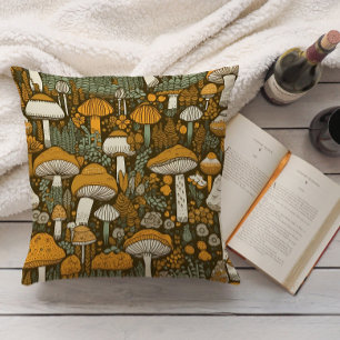Brown Mushrooms Vintage Botanical Cushion