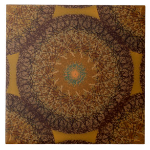 Brown Mustard Yellow Boho Mandala 70s Inspired Tile