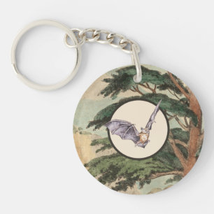Brown Myotis Bat Natural Habitat Illustration Key Ring