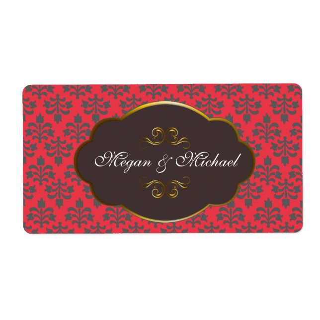 Brown n Red Damask wedding labels (Front)