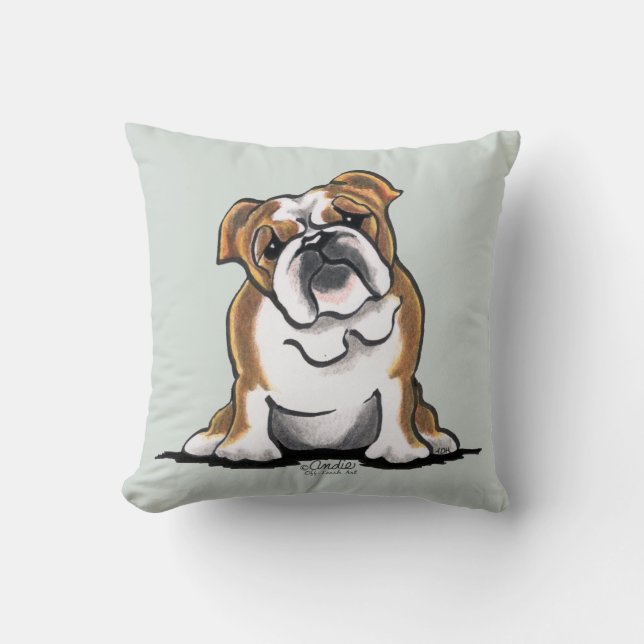 Brown n White English Bulldog Sit Pretty Cushion (Front)