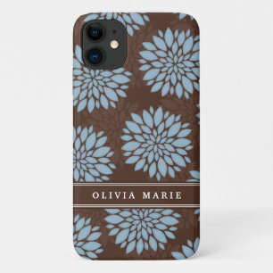 Brown Name Baby Blue Flower Blossom Pattern iPhone 11 Case