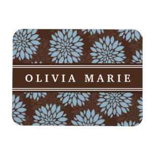 Brown Name Baby Blue Flower Blossom Pattern Magnet