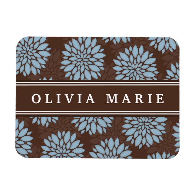 Brown Name Baby Blue Flower Blossom Pattern Magnet (Horizontal)