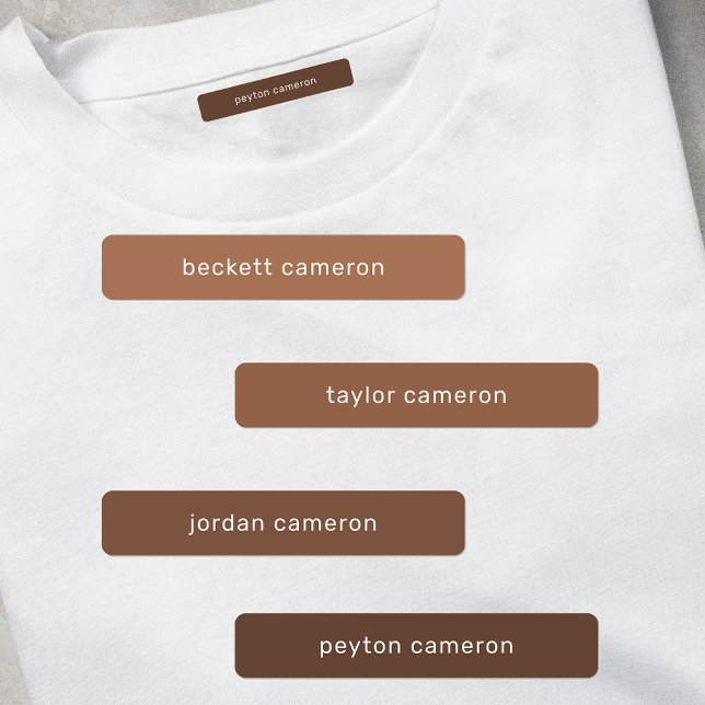 Brown Name Iron On Cool Clothing Labels (1.75" x .3125" clothing labels iron-on or adhesive, 2 sheets of 48 labels, USE 1 OR up to 4 NAMES)
