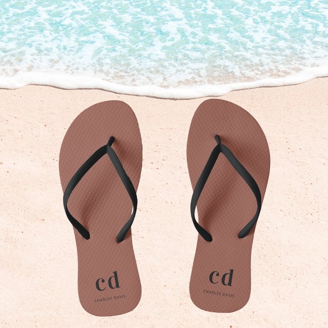 Brown name monogram flip flops (Creator Uploaded)
