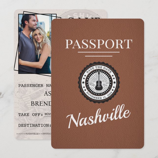 Brown Nashville Passport Save The Date (Front/Back)