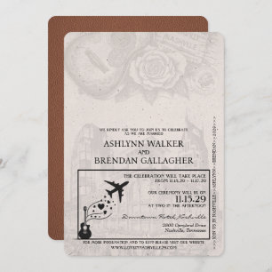 Brown Nashville Passport Wedding Invitation