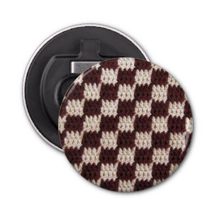 Brown Natural Chequered Board Squares Crochet Prin Bottle Opener