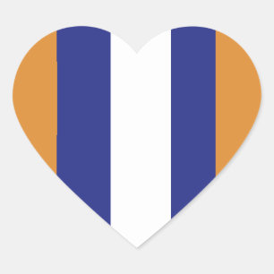 Brown, navy blue and white stripes heart sticker