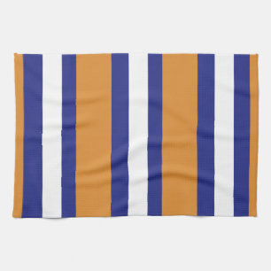 Brown, navy blue and white stripes tea towel