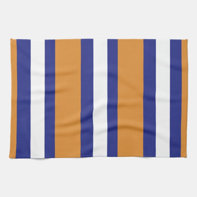 Brown, navy blue and white stripes tea towel (Horizontal)
