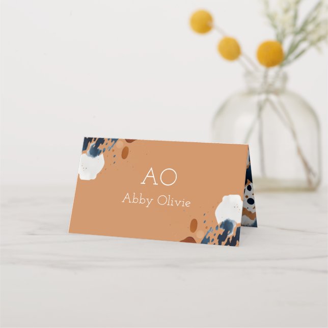 Brown navy blue watercolor loyalty card (Front)