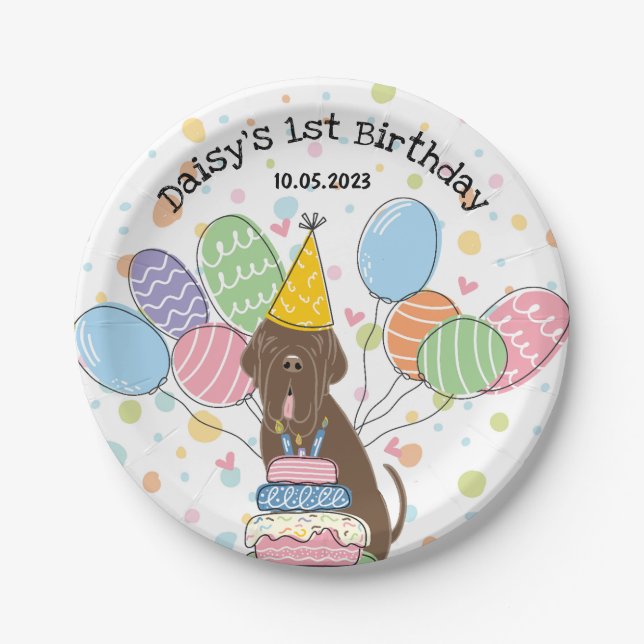 Brown Neapolitan Mastiff Dog Birthday Party Paper Plate (Front)