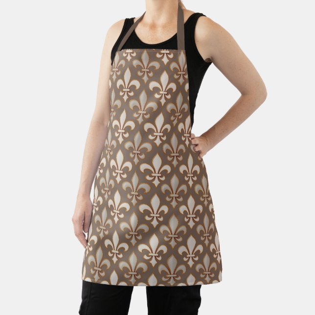 Brown Neutral Earth Fleur-de-lis Design  Apron (Insitu)