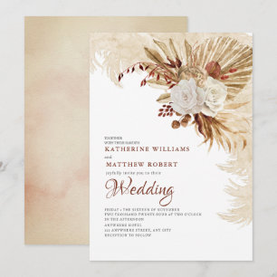 Brown Neutral Grey Floral Boho Invitation
