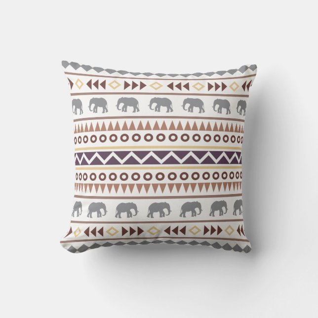Brown Neutrals Tribal Elephant Cushion (Front)