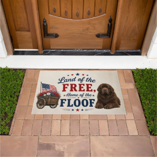 Brown Newf Land of the Free, Home of the Floof  Doormat